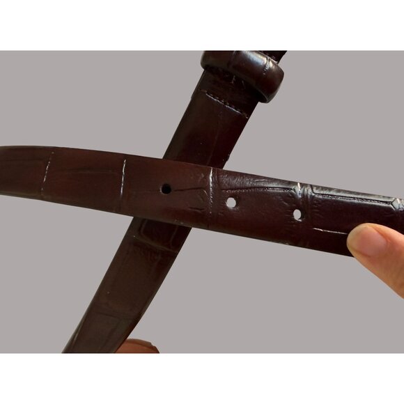 Brooks Brothers 346 Brown Croc-Embossed Leather Belt With Silver Buckle Small - Picture 4 of 8